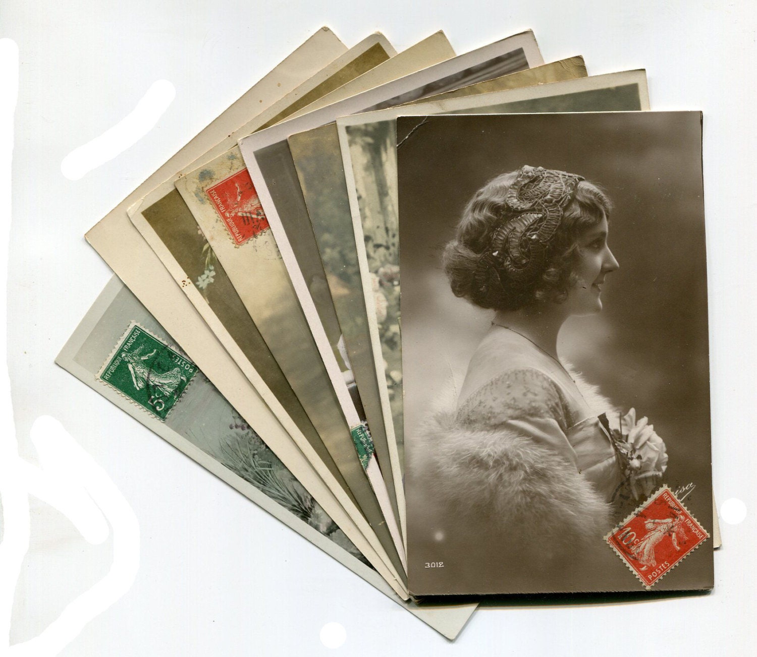 Lot of 8 original French vintage tinted real photo Ladies postcards  - Victorian Paper Ephemera - A11