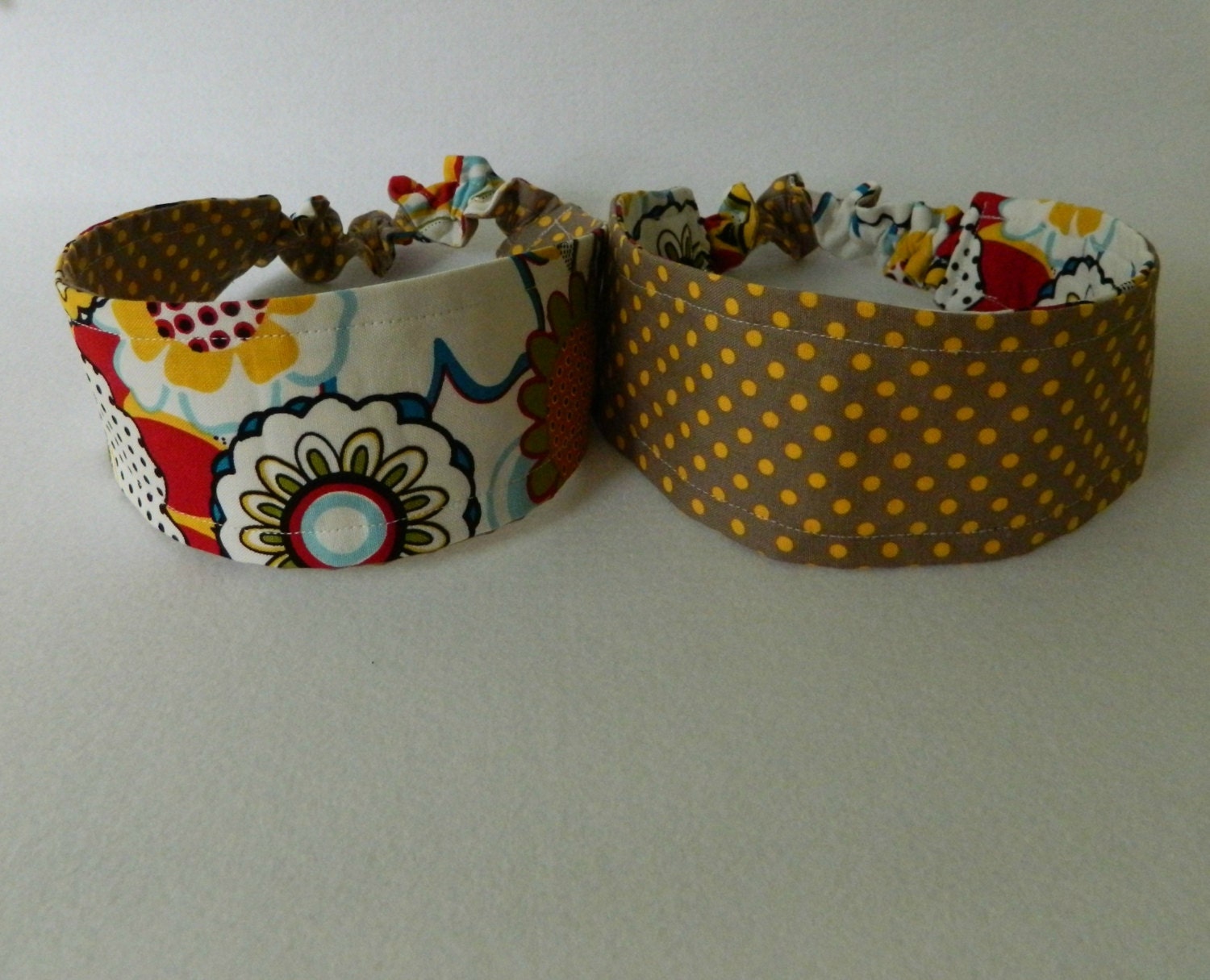 2-in-1 Reversible Headband- Hippie Girl Flower Power and Polka Dots