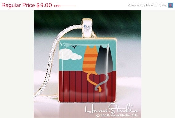Moving Sale - LOVE CATS : a pendant charm made from a Scrabble Game Tile game piece