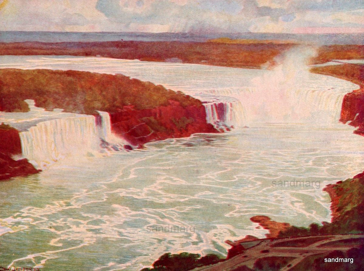 Vintage Aerial View of Niagara Falls Print Charles Williams Jefferys for Framing