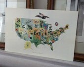 vintage map -United States Flower Map - circa 1911- flowers of the states