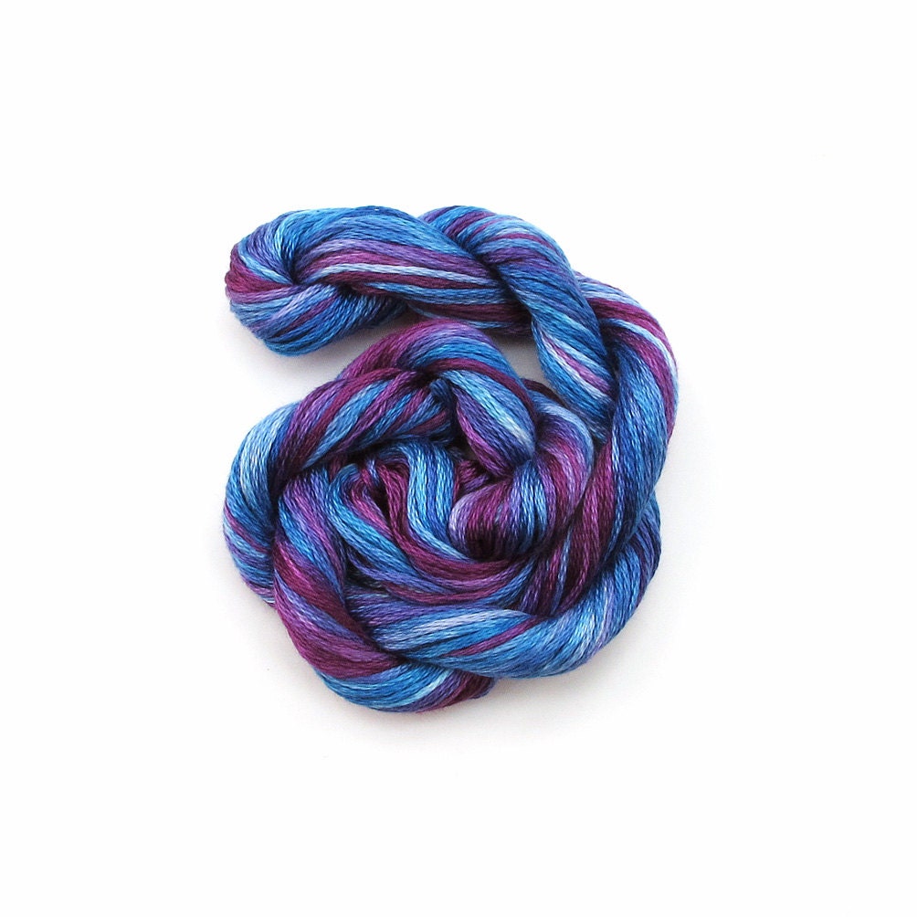 Embroidery floss, hand dyed, 20m skein - purple, mauve, violet, dark blue, royal blue, light blue