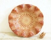 Ceramic Lace Doily Bowl Handcrafted Decorative Stoneware Serving Dish Mandala Pineapple Lace Tatting Design Brown Rust
