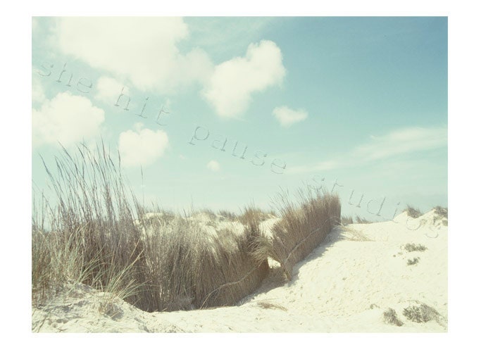 Beach Photo Sand Dunes Ocean Clouds Nature Light Blue Surf 11x14 Print
