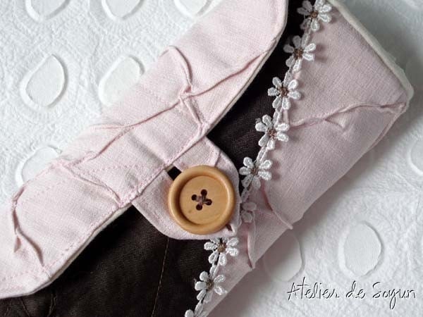 DPN Needle Case with Notion Pouch Needle Holder Craft Bag Knitting Needle Case DPN Case in Pink Cholate Brown
