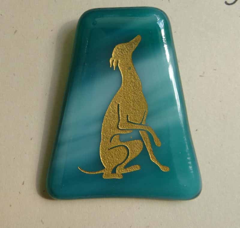FrumsGlassMenagerie - Sitting Greyhound Glass Pin, Teal