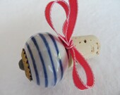 Ceramic Wine Bottle Stopper With Horizontal Blue Stripes