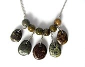 River Rock Necklace Wire Wrapped Beach Stones Jasper Beads Natural Stone Eco Friendly Jewelry by Hendywood
