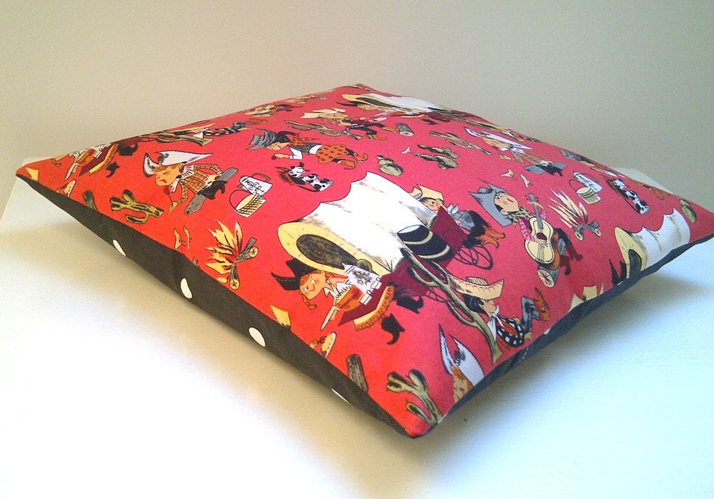 Little Retro Cowboys Cushion in Tomato Red,12" Small Pillow for a Child's Room