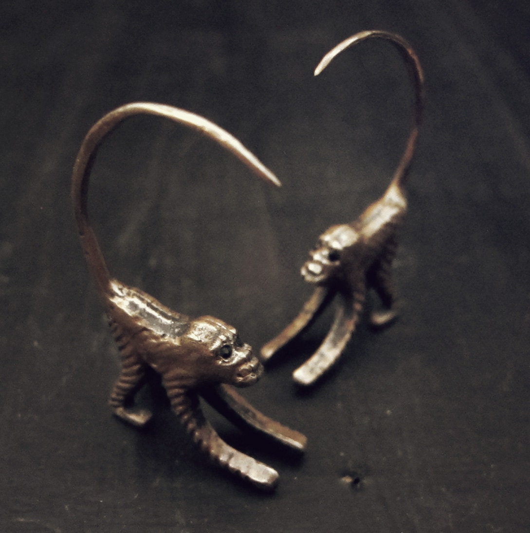Cocktail Monkey 16g Earrings with Black Swarovski Crystals