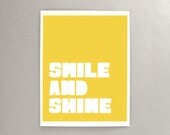Smile and Shine Quote Yellow and Gray 8x10 Art Print