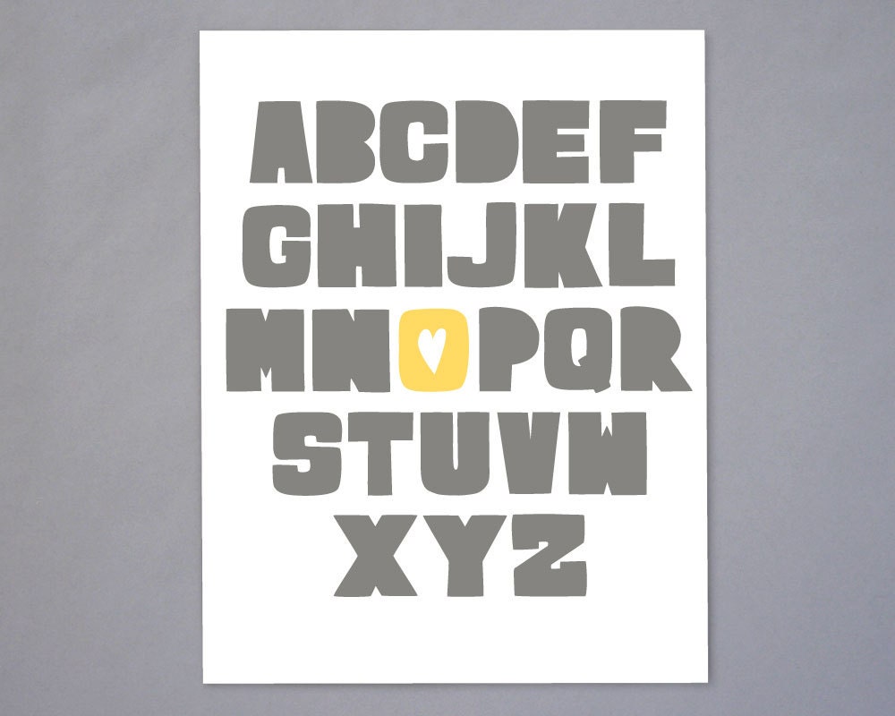 Alphabet Yellow and Gray 8x10 Art Print