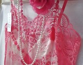 Size 14 (us 10) Women's Up-cycled Hippy BOHO Tie Dye Vintage SLIP DRESS Pretty Pink .. Cottage Chic Valentines Gypsy Recycle Party