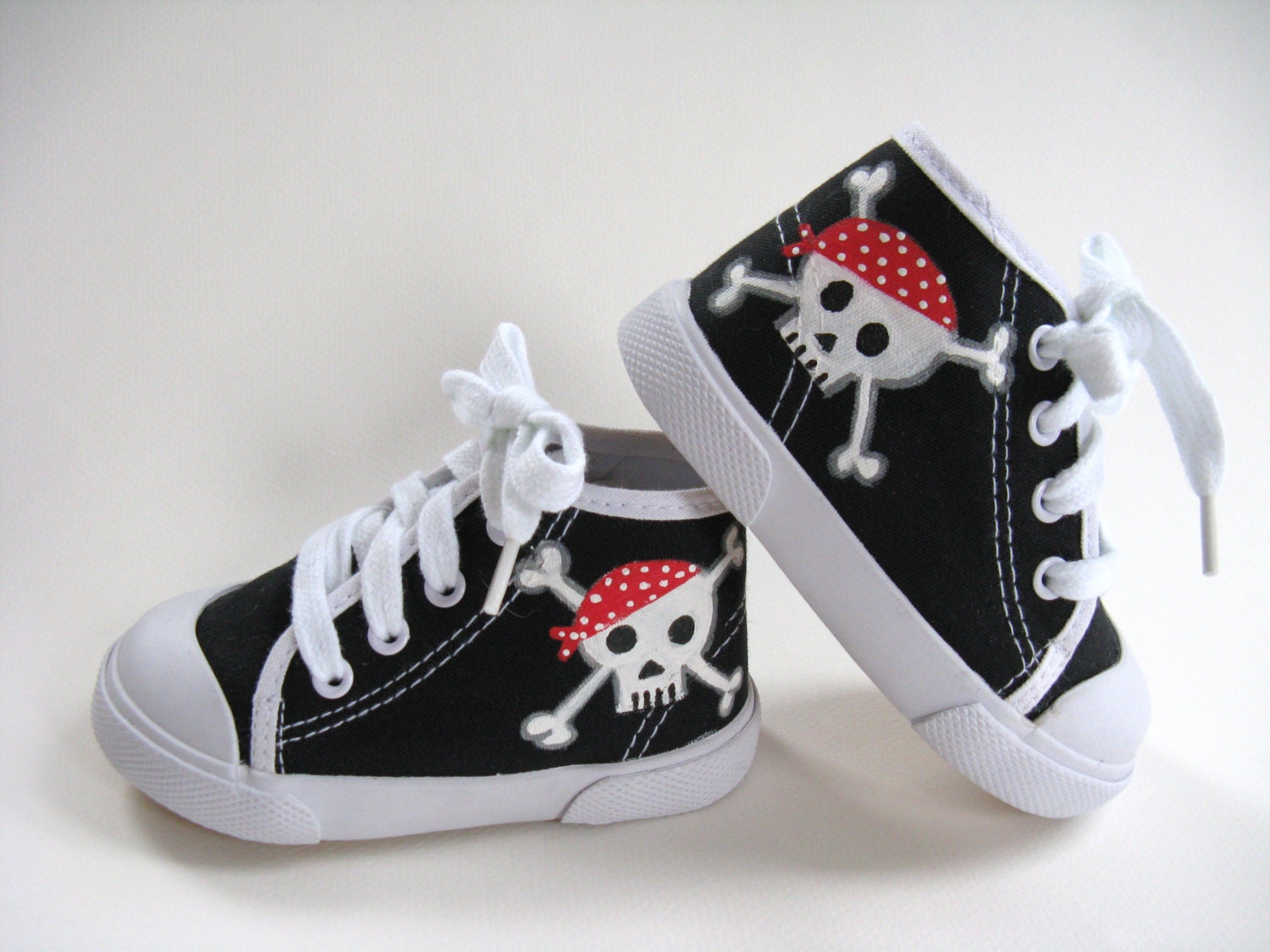 Boys Pirate Shoes, Baby and Toddler, Skull and Crossbones, Hand Painted, Black Hi Top Sneakers - boygirlboygirldesign