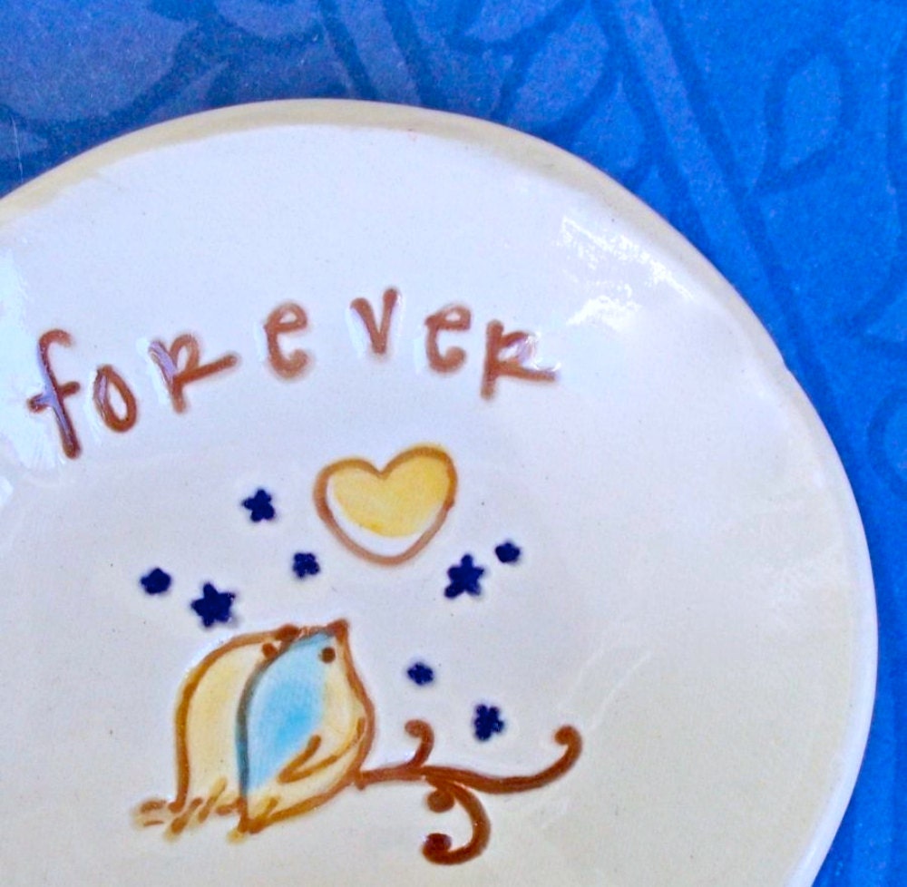 Personalized Ring  Bowl - Love Birds Ceramic Ring Dish