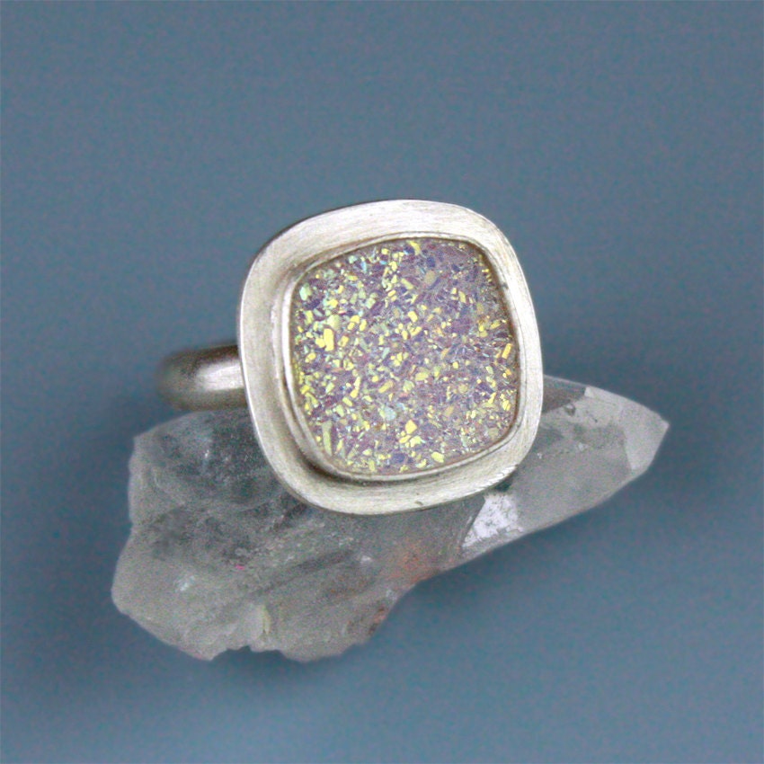 Sparking White Druzy Statement Ring, Mod Cocktail Ring