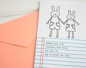 Bunnies on Exercise Book Lines Card