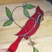 Stained Glass Suncatcher, Red Cardinal on Wire with Leaves