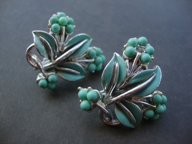 1950's CORO Signed Blue and Silver Tone Clip Earrings