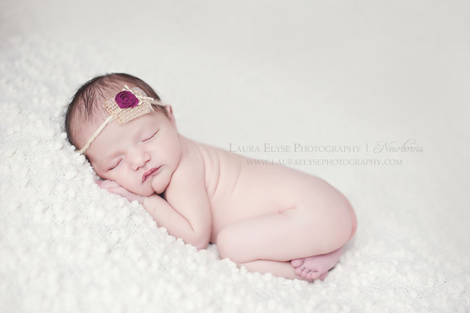Penelope - Open Halo Headband Wrap Tie Back - Burlap Flower Tulle - Newborn Baby Girl Infant Adults - Photo Prop
