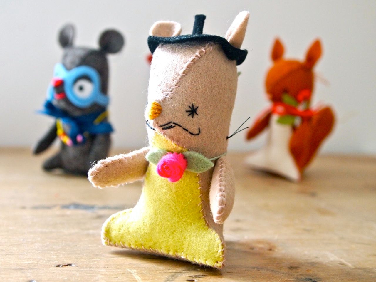 Felt bear mini soft sculpture artists doll Pierre bear
