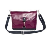 Clutch in Boysenberry Magenta and Navy Leather - Ready to Ship