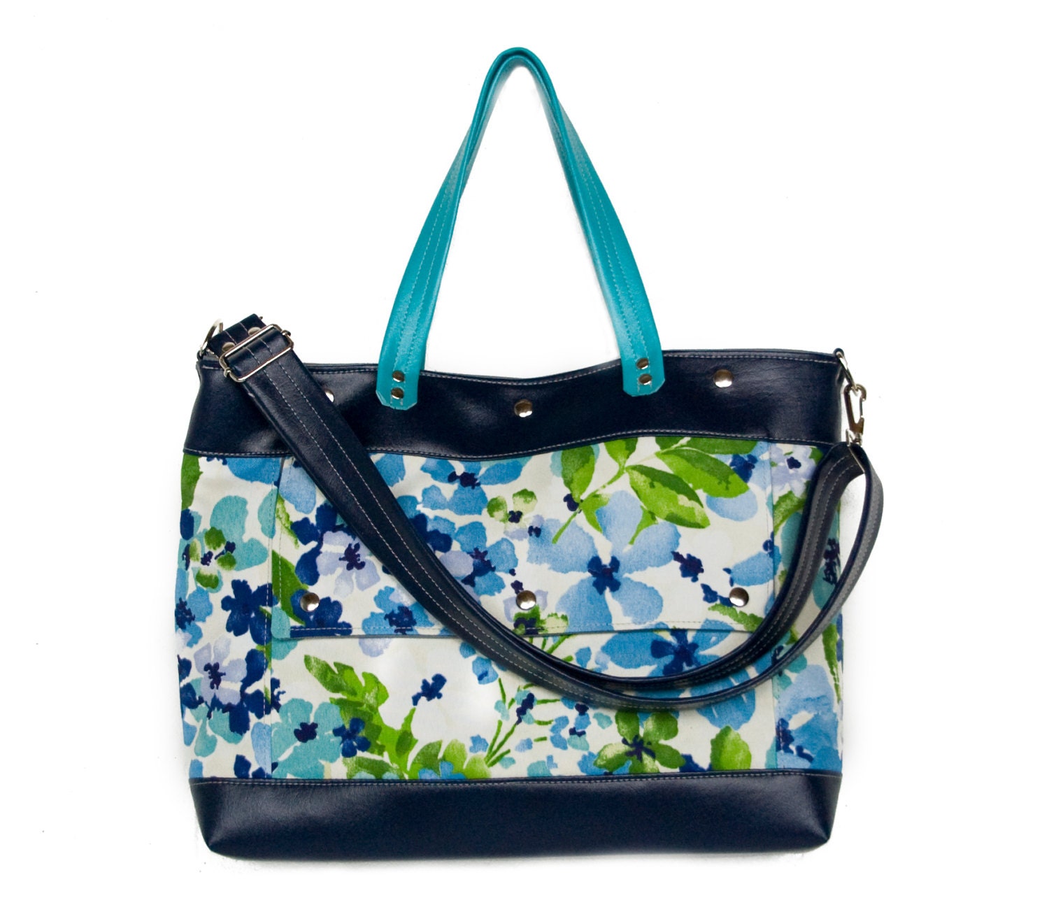 Archive Tote Bag in Azure Fleur - Summer Vegan Beach Collection - Ready to Ship