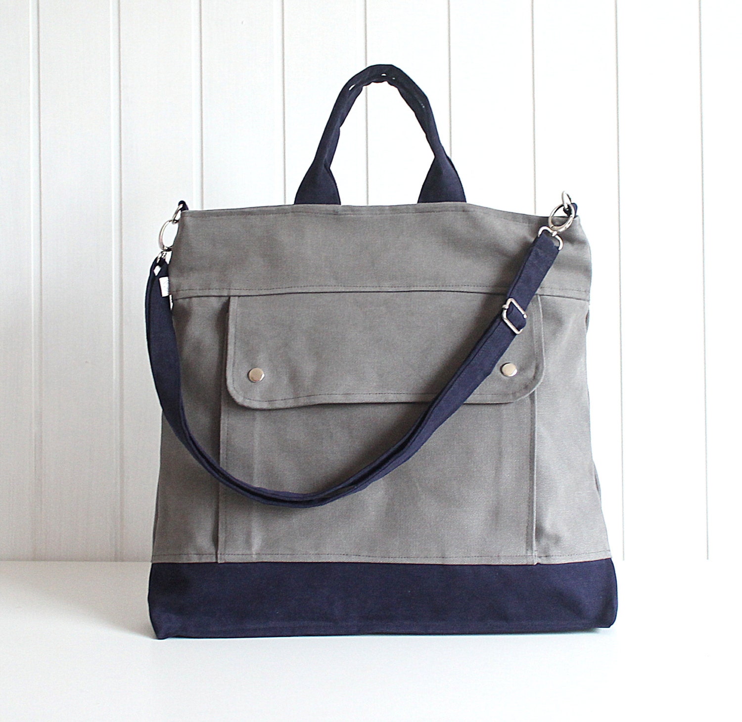 Men - Project Messenger Bag in Olive Grey with dark Navy - UNISEX BAG / Tote Bag / For her / For men / For women / For him / under 50 - bayanhippo
