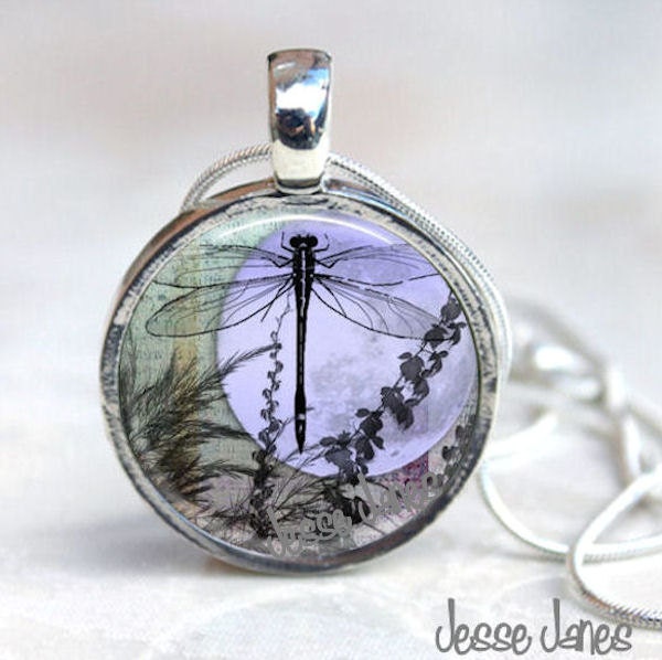 MAGNETIC Necklace Interchangeable - DRAGONFLY MOON -  Includes snake chain with 6 toppers as shown