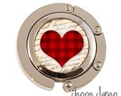 Purse Hook Hanger - Red Plaid HEART - perfect to hang your purse when eating out - perfect Valentine's Day gift