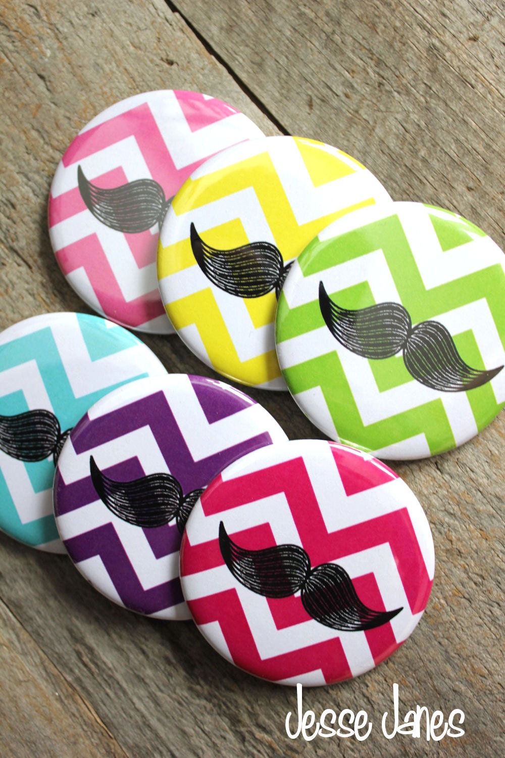 CHEVRON MUSTACHES - 2.25 Magnets- set of 6 - perfect gift for party favors and more