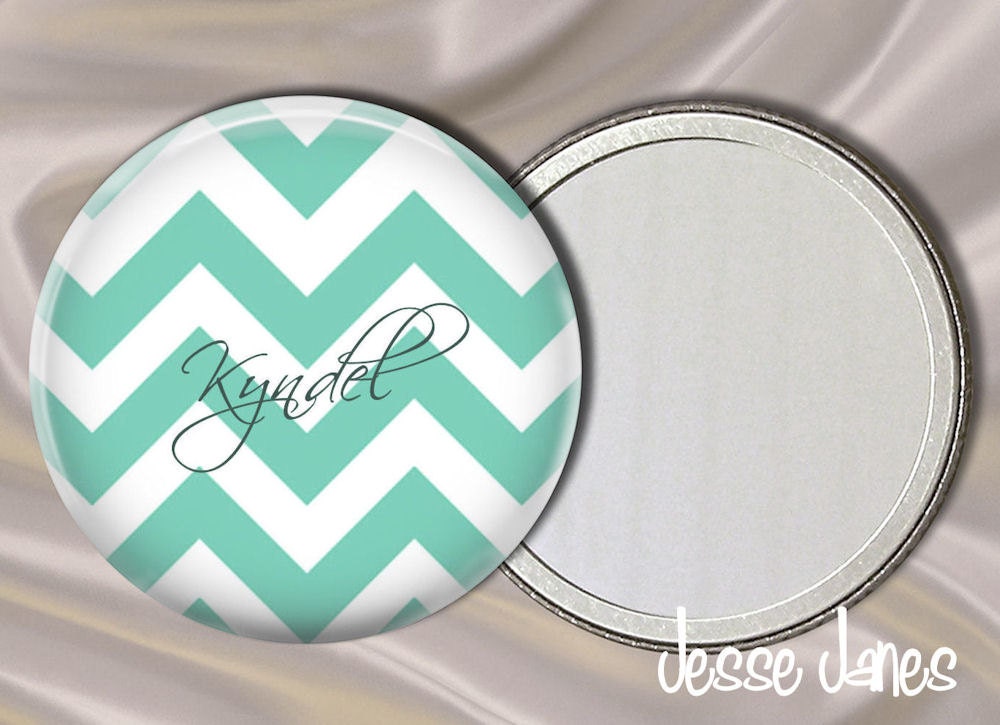 PERSONALIZED POCKET MIRROR Chevron - 2.25 inch- perfect gift - Choose Your Color- Aqua, Yellow, Pink, Lime