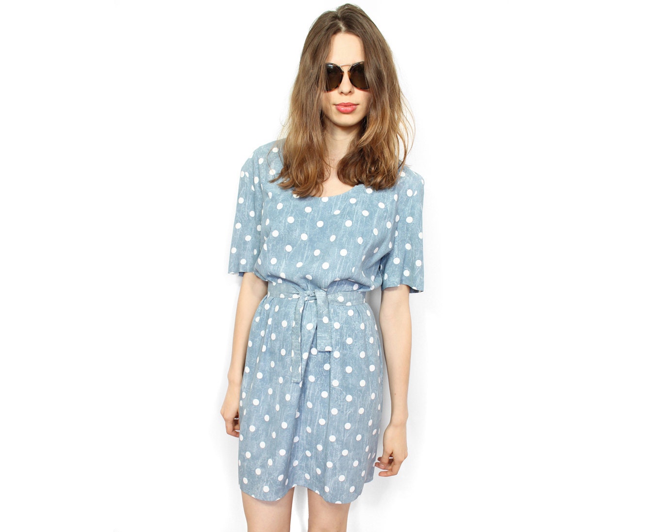 Polka dot dress vintage blue mini Medium / Large