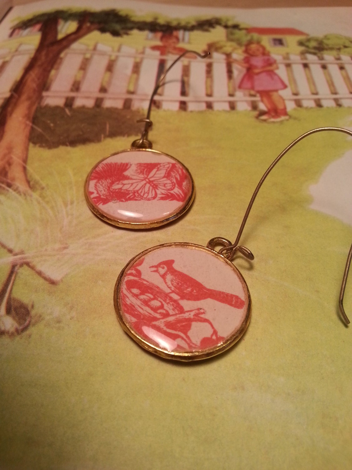Two sided bird and butterfly earrings