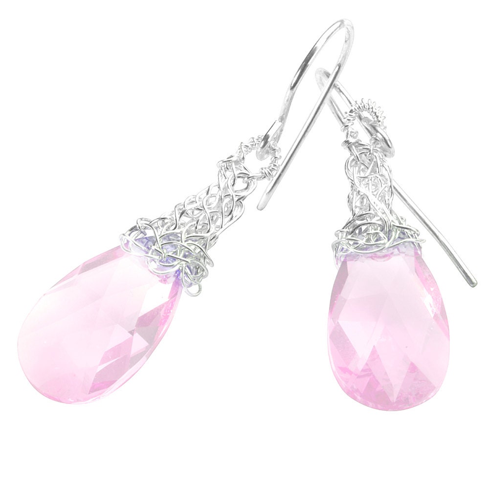 Patel pink Crystal Earrings , silver earings , pink Swarovski Crystal  Earrings ,  Pastel bridal earring , silver earrings