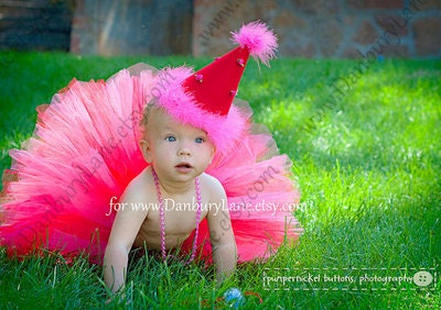 Birthday Tutu outfit for Baby girl, Red and Hot Pink with party hat sizes 0,3,6,9,12,18 24 months -RED LICORICE SWIRL