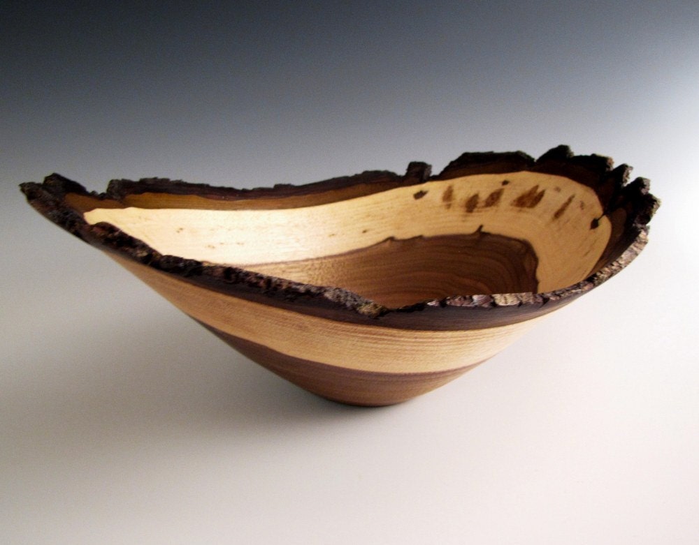 Natural Bark Edge Black Walnut Wood Turned Bowl