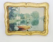 vintage Italy florentine gold frame photo of river and boy