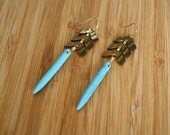 Dangle Earrings, Chevron Earrings, Chevron Jewelry, Vintage Chevron Chain, Turquoise
