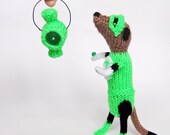 Meerkat Green Lantern, handknitted superhero meercat