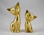 Mid Century Brass Cat & Kitten Figurine Pair