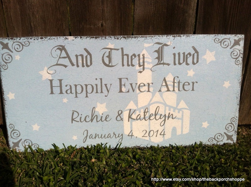 AND THEY LIVED Happily Ever After... Vintage Shabby Fairy Tale Wedding Signs 24 x 12