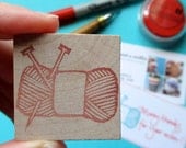 Skein of Yarn With Knitting Needles - Hand Carved Rubber Stamp