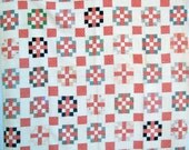Antique Quilt Vintage Quilt red blue hand quilted c.1935