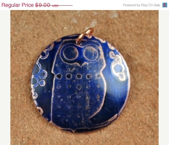 On Sale Etched Copper Metal Stamp, Sapphire Owl 639 by CC Design