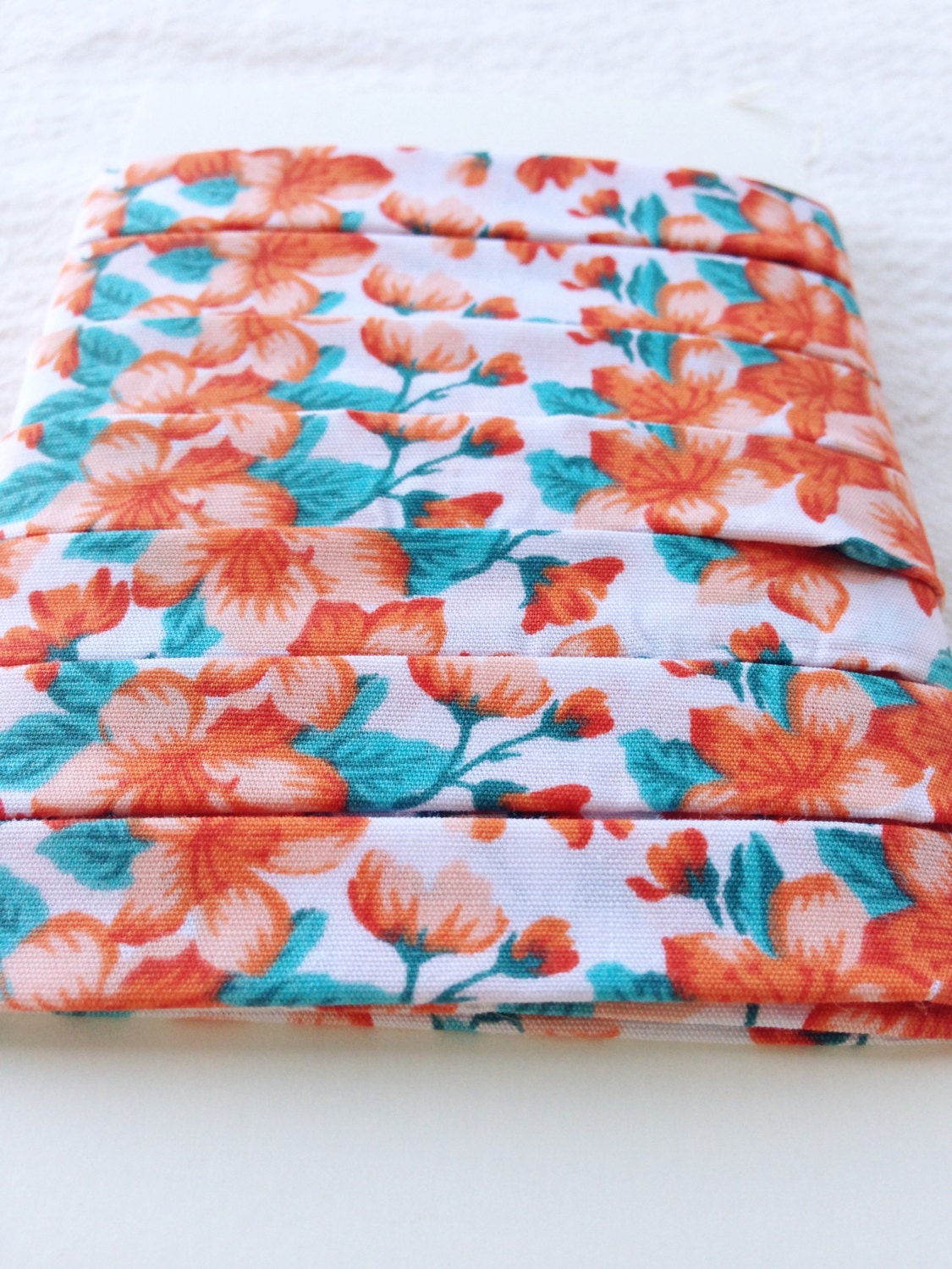 1/2 inch Double Fold Cotton Edging -- Orange and Teal Flowers -- 4 yards