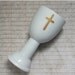 ON SALE Porcelain Holy Chalice, Sacramental Wine Goblet With Gold Cross, Eucharist, Holy Communion Found Object