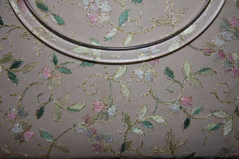 1950s 60s tapestry reversible purse vintage 2 in 1 black patton lucite handle