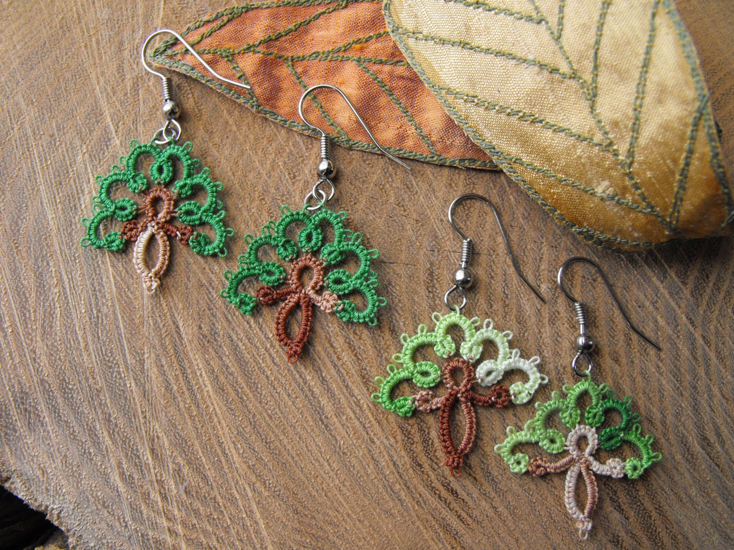 NEW Goddess WithIn the Trees Earrings Unique and Original Design Needle Tatted Lace