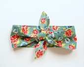 Tie Up Hairscarf Headband Pinup Hair Wrap Green Poppies Red Denyse Schmidt